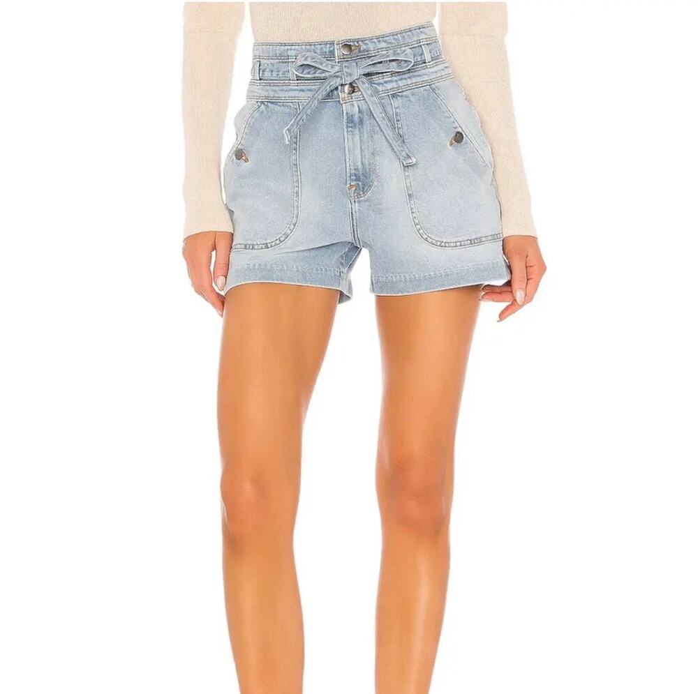 FRAME Triple Tie-waist Denim Shorts In Mahoney sz 24